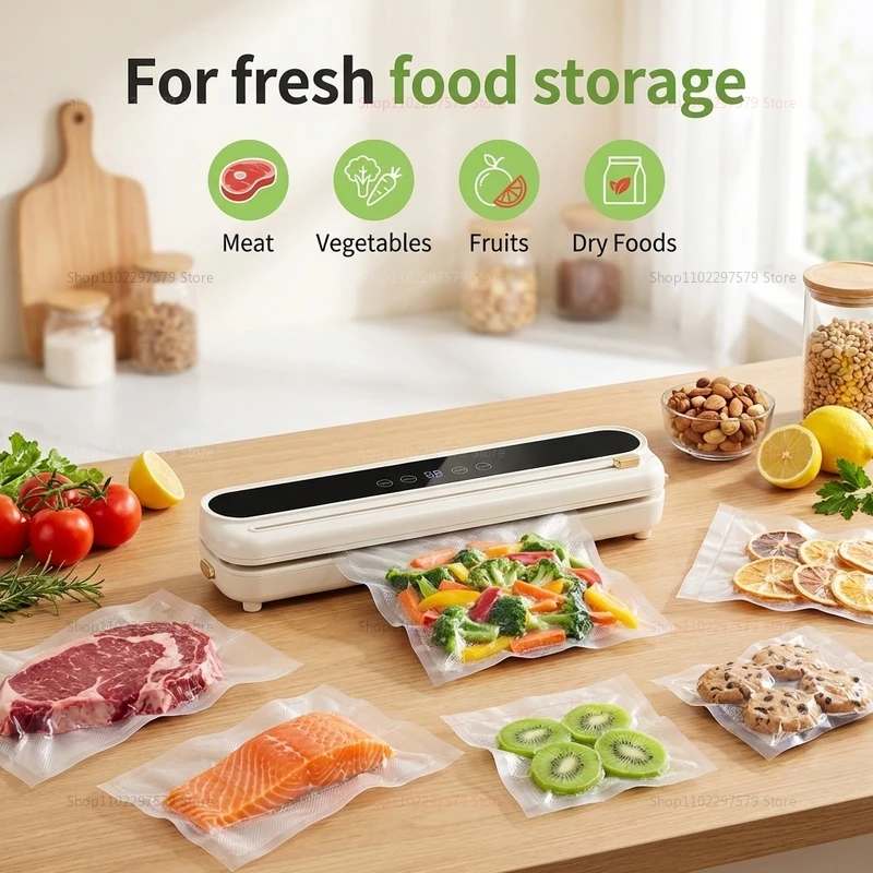 Electric Vacuum Sealer with Built-in Cutter for Food Preservation Dry and Wet Modes Vacuum Packaging Machine for Home Kitchen
Electric Vacuum Sealer with Built-in Cutter for Food Preservation Dry and Wet Modes Vacuum Packaging Machine for Home Kitchen