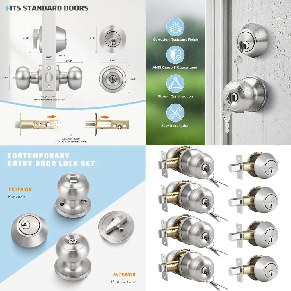 4-Pack Satin Nickel Keyed Entry Door Knob and Single Cylinder Deadbolt Combo Set for Entrance and Front Doors
4-Pack Satin Nickel Keyed Entry Door Knob and Single Cylinder Deadbolt Combo Set for Entrance and Front Doors