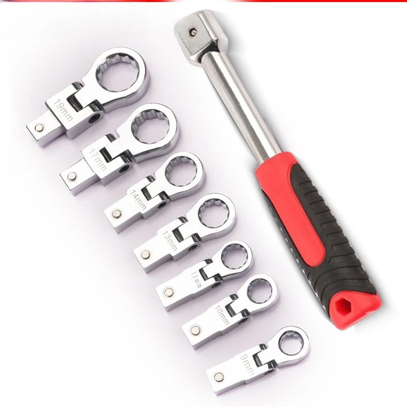 Portable 8-piece set of shaking head replaceable ratchet wrench shaking head wrench 180 ° rotating ratchet gear 
Portable 8-piece set of shaking head replaceable ratchet wrench shaking head wrench 180 ° rotating ratchet gear