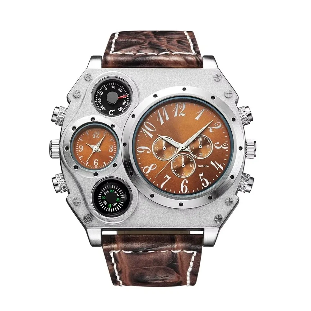 PU Leather Strap Big Face Watches Large Dial Luminous Dual Time Zone Watch Leather Strap Compass Decoration Sport Wristwatch
PU Leather Strap Big Face Watches Large Dial Luminous Dual Time Zone Watch Leather Strap Compass Decoration Sport Wristwatch