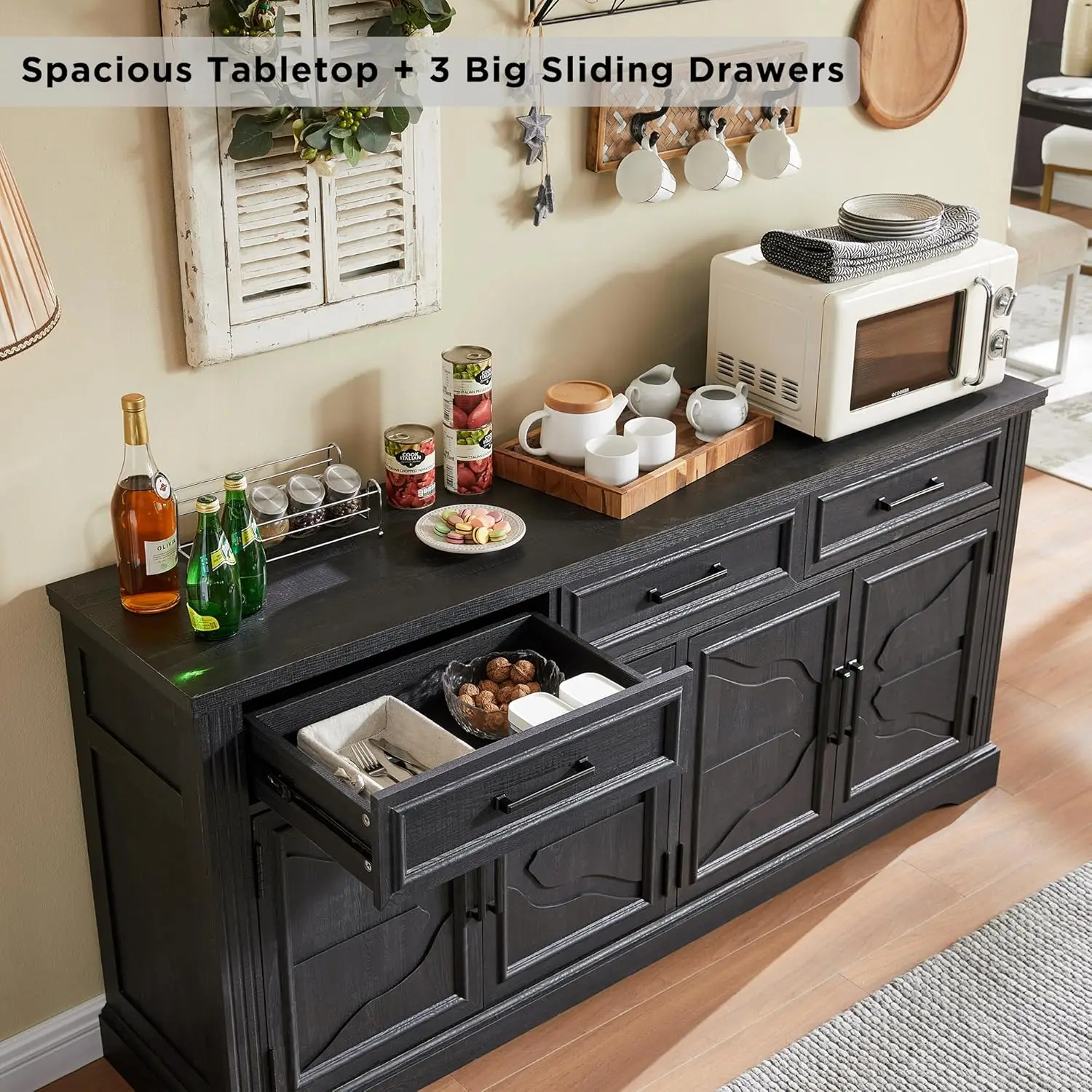 Large Buffet Sideboard Cabinet with 4 Doors and 3 Drawers, Buffet Table Coffee Bar Wine Bar Storage Cabinet furniture
Large Buffet Sideboard Cabinet with 4 Doors and 3 Drawers, Buffet Table Coffee Bar Wine Bar Storage Cabinet furniture