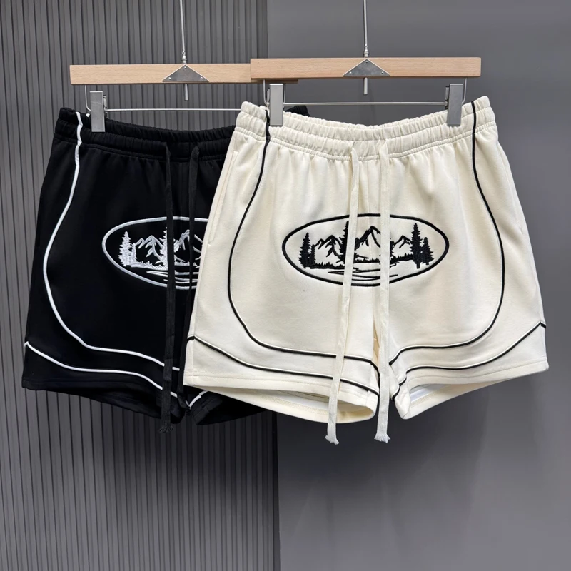 Stripe Apricot Black Embroidery Forest Island Label Casual Shorts Men Women Drawstring Loose Shortpants Beach Holiday Breeches
Stripe Apricot Black Embroidery Forest Island Label Casual Shorts Men Women Drawstring Loose Shortpants Beach Holiday Breeches