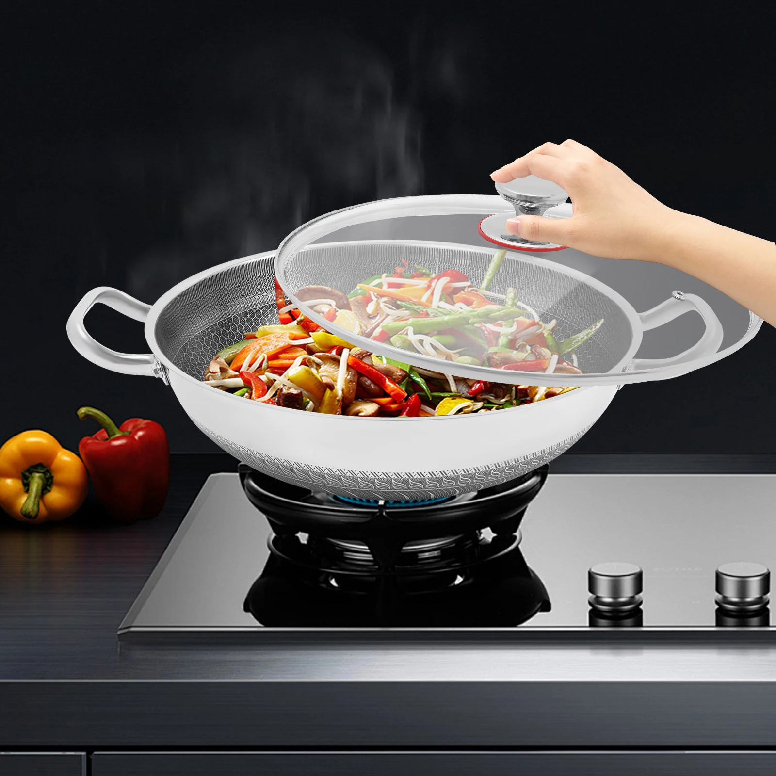 Silver 410 Stainless Steel Honeycomb Frying Pan, Tempered Glass Lid Fast‑Even Heating For 3‑4 People Multi‑Stove Compatible
Silver 410 Stainless Steel Honeycomb Frying Pan, Tempered Glass Lid Fast‑Even Heating For 3‑4 People Multi‑Stove Compatible