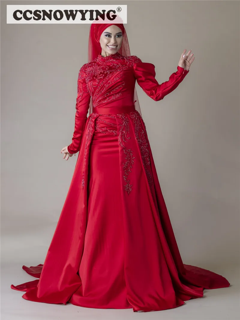 Red Muslim Evening Dresses with Detachable Train Long Sleeve Islamic Formal Party Gown High Neck Hijab Saudi Arabia Kaftan
Red Muslim Evening Dresses with Detachable Train Long Sleeve Islamic Formal Party Gown High Neck Hijab Saudi Arabia Kaftan