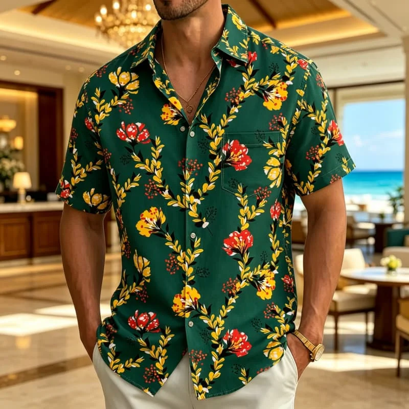 Men's Fresh Floral Print Short Sleeved shirt, With A Fresh Artistic style, Suitable For Summer Daily Life And Beach Vacations
Men's Fresh Floral Print Short Sleeved shirt, With A Fresh Artistic style, Suitable For Summer Daily Life And Beach Vacations