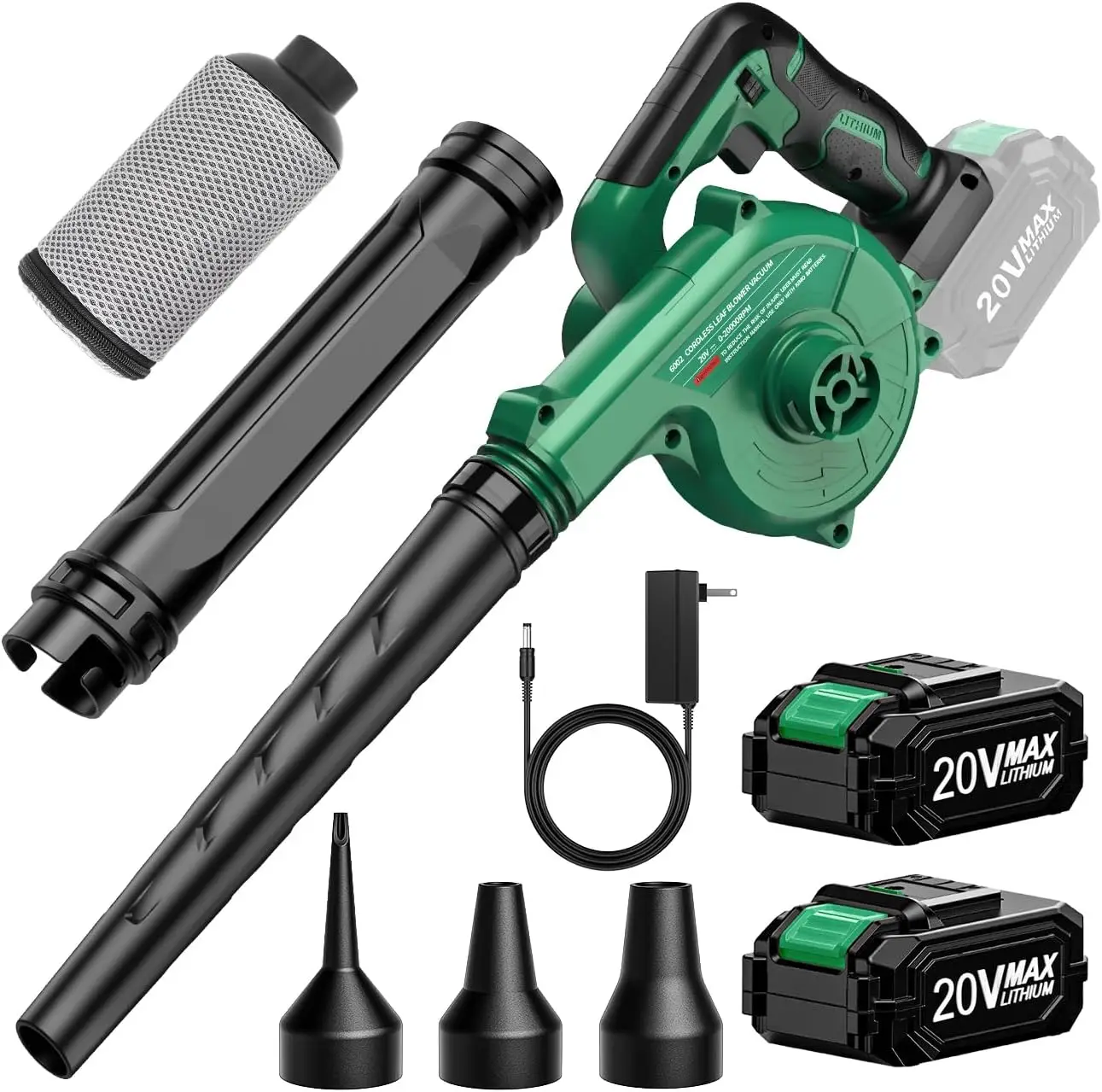 4-in-1 Cordless Leaf Blower Vacuum with 3 Nozzles, 20000RPM Motor, Dual Batteries for Lawn Care and Inflation
4-in-1 Cordless Leaf Blower Vacuum with 3 Nozzles, 20000RPM Motor, Dual Batteries for Lawn Care and Inflation