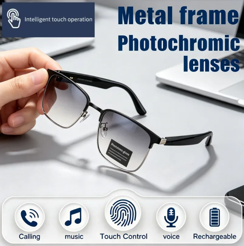 Color Changing Lenses Metal Frame Dual Touch Call Ultra Comfort AI Smart Glasses Wireless Bluetooth Headset Men Women
Color Changing Lenses Metal Frame Dual Touch Call Ultra Comfort AI Smart Glasses Wireless Bluetooth Headset Men Women