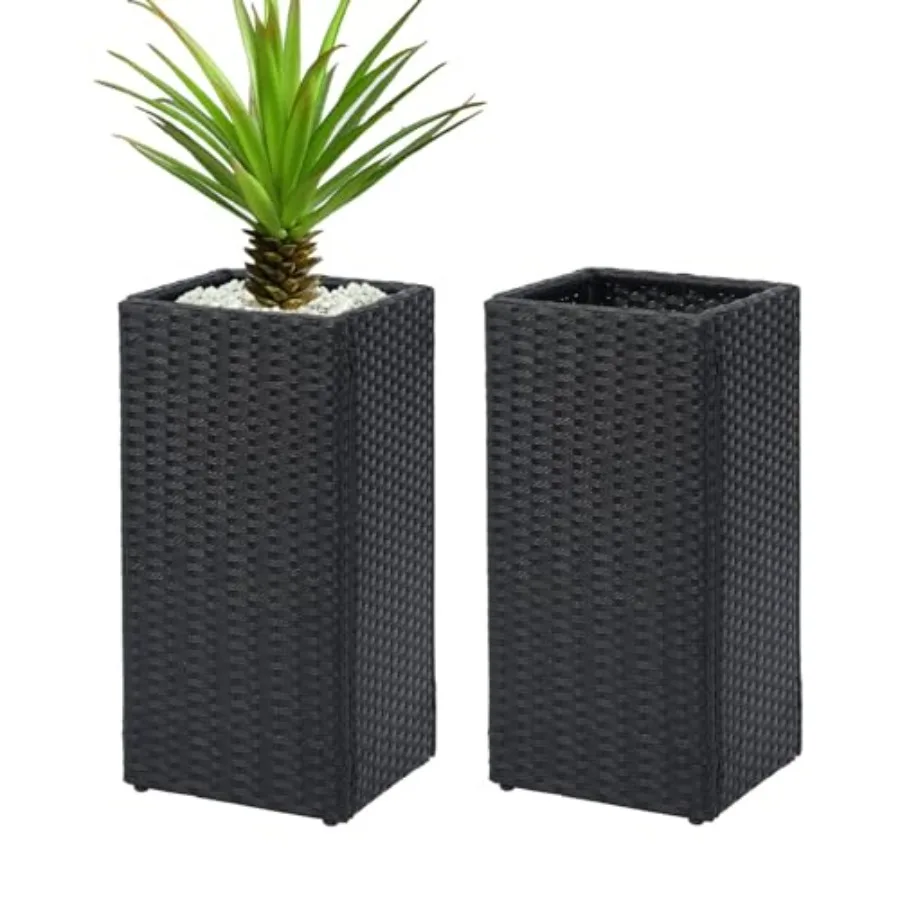 Outdoor tall square planters set of 2 handmade wicker black 24-inch height modern design with removable liners for garden patio
Outdoor tall square planters set of 2 handmade wicker black 24-inch height modern design with removable liners for garden patio