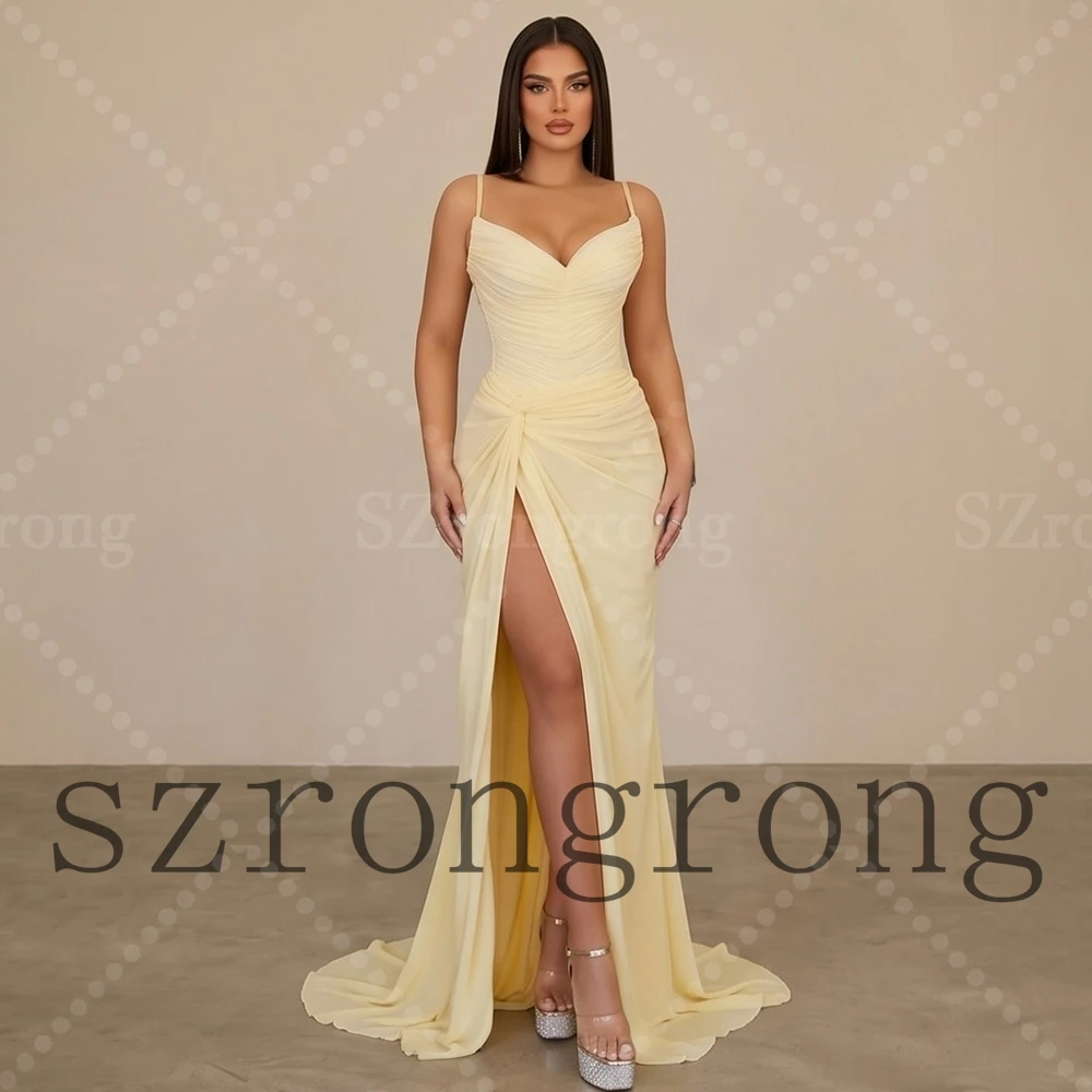Custom Made Yellow Spaghetti Straps Chiffon Pleated Evening Dress Backless Side Slit Floor Length Prom Bridal Gown vestidos de
Custom Made Yellow Spaghetti Straps Chiffon Pleated Evening Dress Backless Side Slit Floor Length Prom Bridal Gown vestidos de