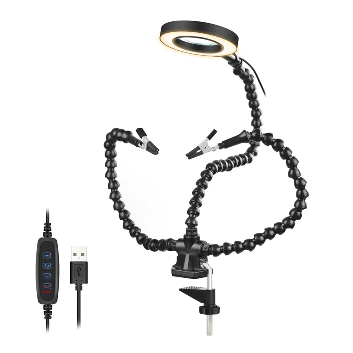 Tabletop Clamp Base Helping Hands Soldering Third Hand Tool with 3X LED Illuminated Magnifying Glass PCB Board Holder-A
Tabletop Clamp Base Helping Hands Soldering Third Hand Tool with 3X LED Illuminated Magnifying Glass PCB Board Holder-A