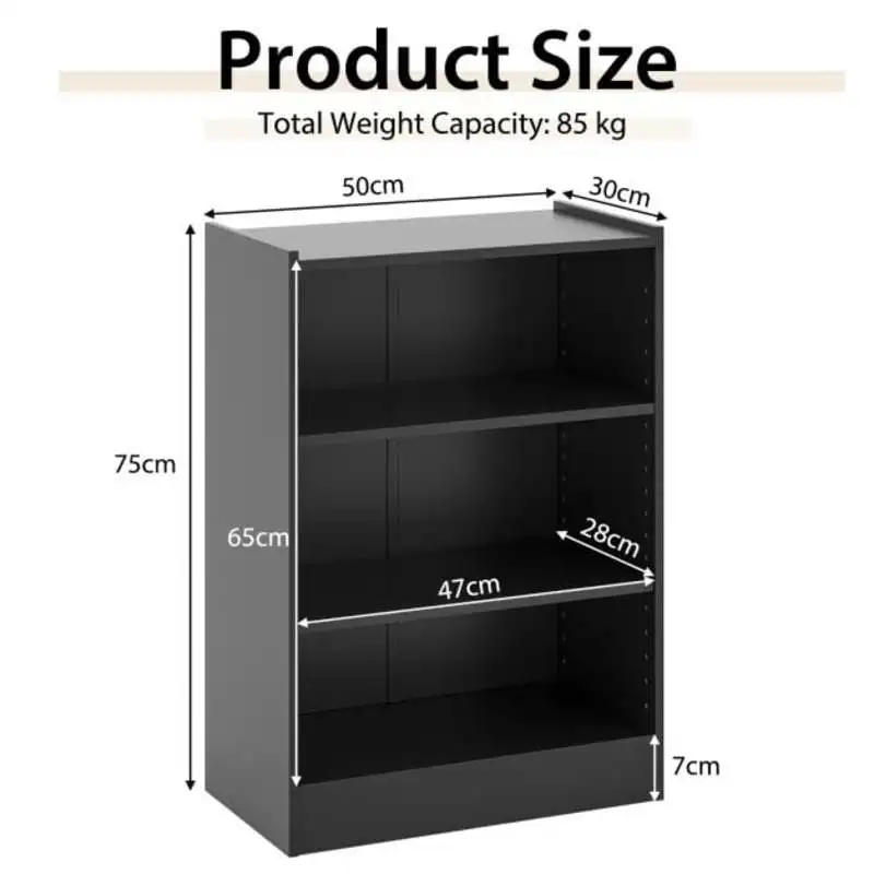 3-Tier Bookcase Open Display Rack Cabinet with Adjustable Shelves-Black
3-Tier Bookcase Open Display Rack Cabinet with Adjustable Shelves-Black