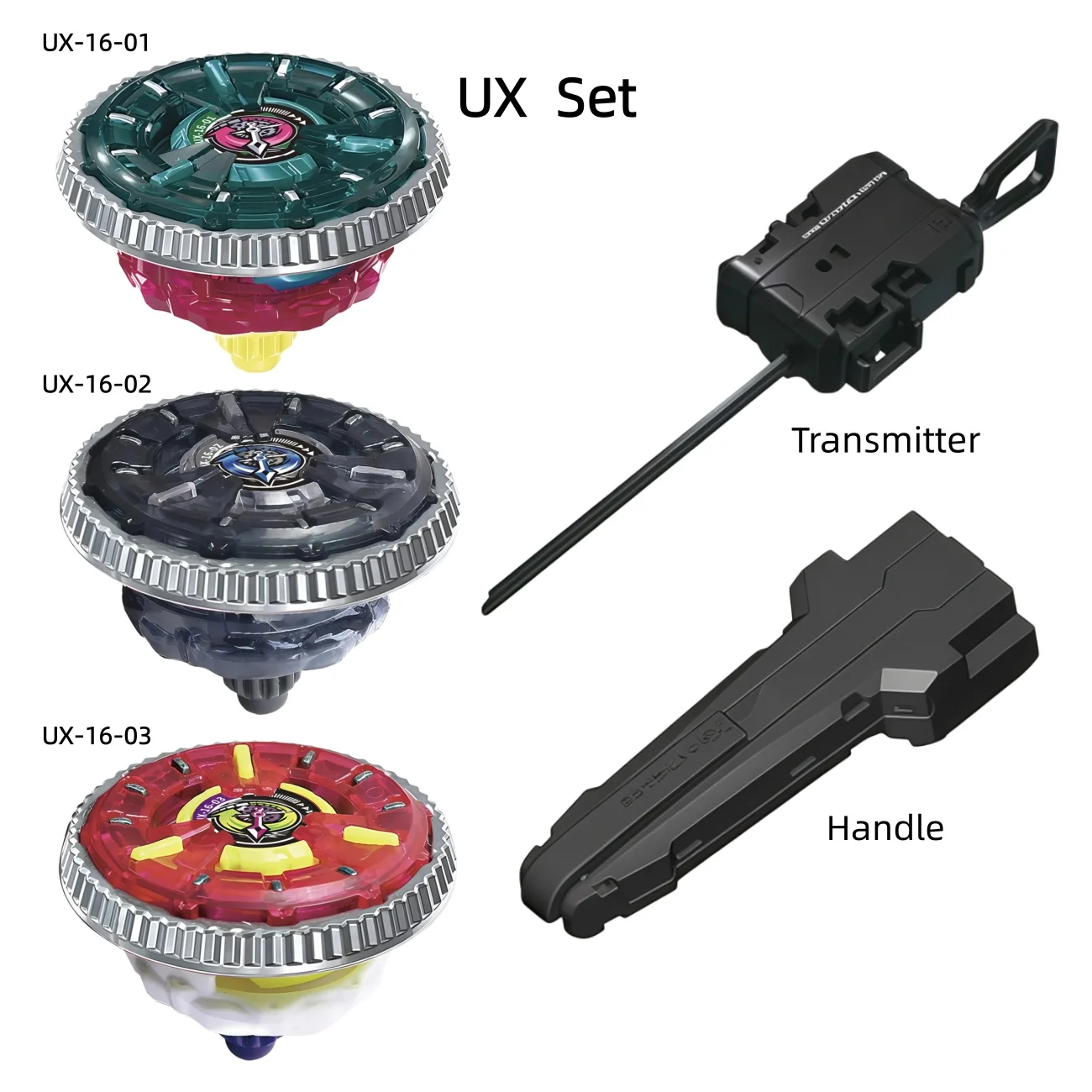 Takara Tomy Set of gyro boys combat toy alloy spinning gyro UX BX CX series gyro with transmitter handle, two sets
Takara Tomy Set of gyro boys combat toy alloy spinning gyro UX BX CX series gyro with transmitter handle, two sets