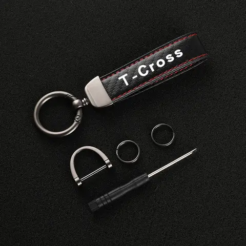 For VW T CROSS Keychain with logo Car metal leather key chain With car logo Key ring Auto Accessories
