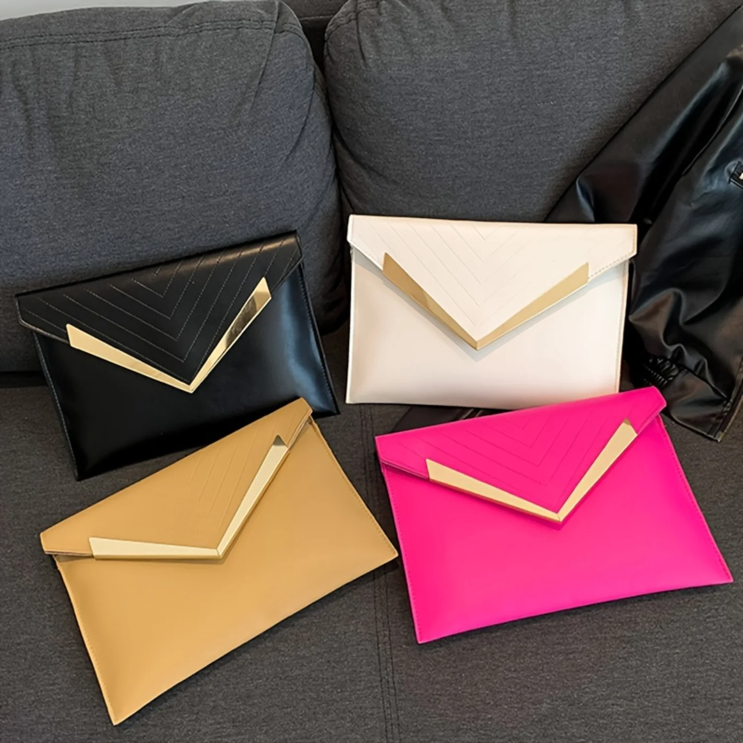 Leather Envelope Clutch Bag, Fashion Textured Wristlet, Chevron Stitching, Evening Purse.
Leather Envelope Clutch Bag, Fashion Textured Wristlet, Chevron Stitching, Evening Purse.