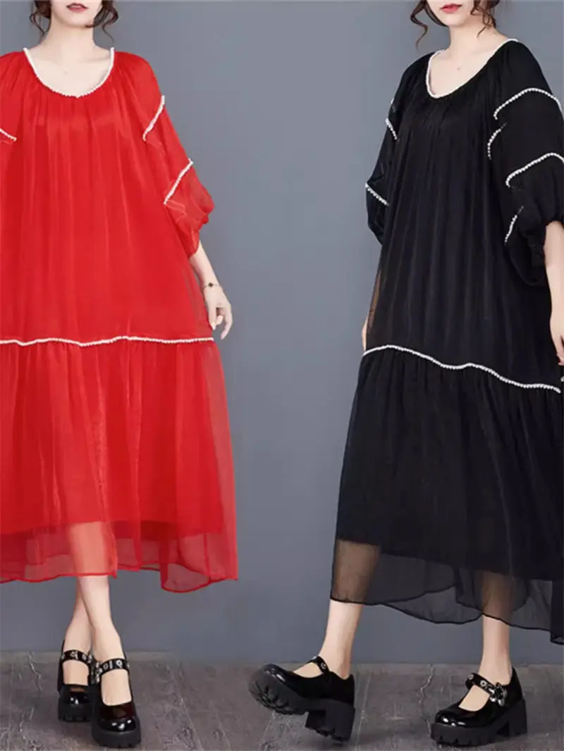 Fashionable Versatile Bead Bubble Sleeves Dress Summer Thin Round Neck High End Elegance Medium Length Dress For Women K414
Fashionable Versatile Bead Bubble Sleeves Dress Summer Thin Round Neck High End Elegance Medium Length Dress For Women K414