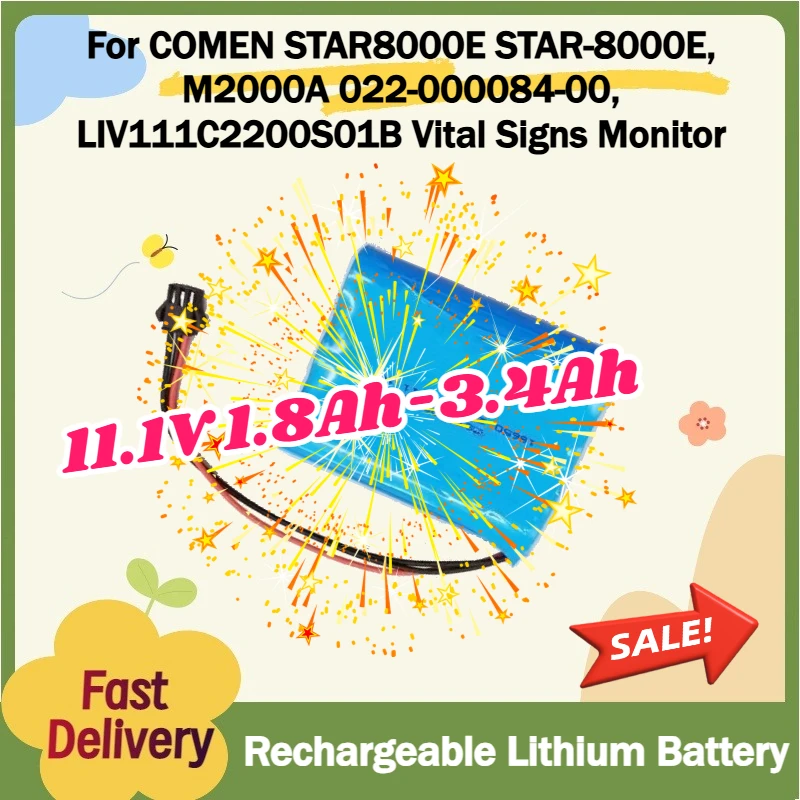 Аккумуляторы 11.1V 1.8Ah-3.4Ah для мониторов жизненно важных показателей COMEN STAR8000E, STAR-8000E, M2000A, 022-000084-00, LIV111C2200S01B
Аккумуляторы 11.1V 1.8Ah-3.4Ah для мониторов жизненно важных показателей COMEN STAR8000E, STAR-8000E, M2000A, 022-000084-00, LIV111C2200S01B