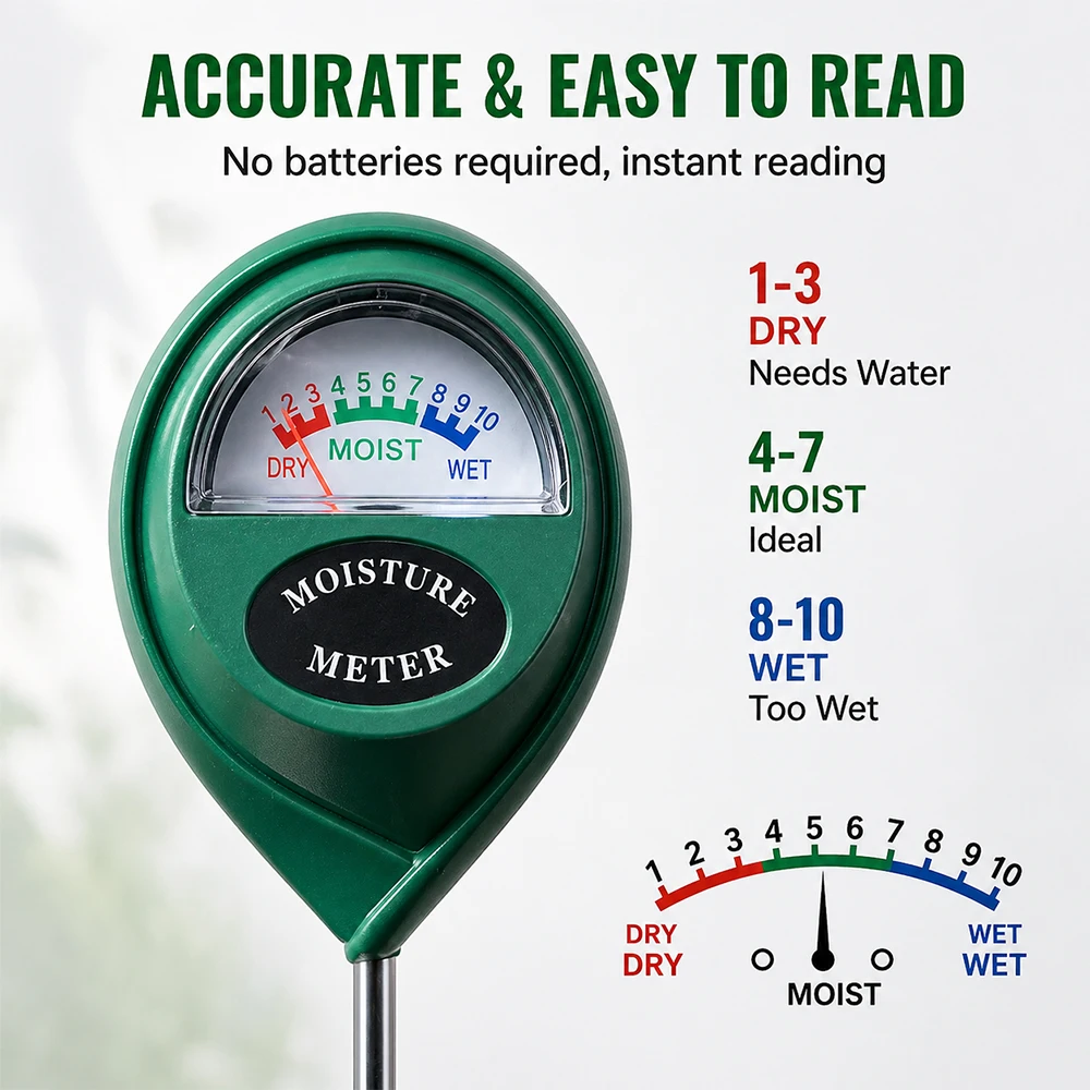 Compact Soil Moisture Meter for Indoor Outdoor Gardens - Easy Read Dial Plant Hydration Tester
Compact Soil Moisture Meter for Indoor Outdoor Gardens - Easy Read Dial Plant Hydration Tester