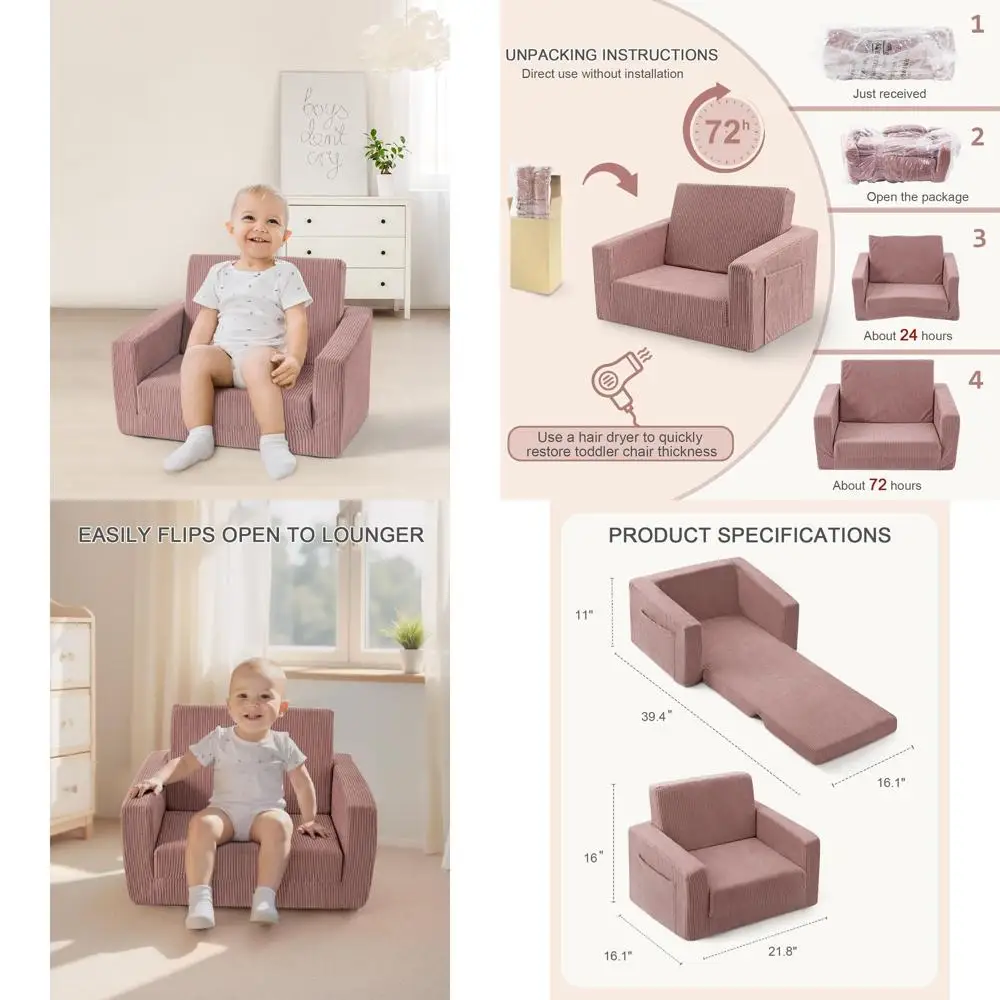 2-in-1 Convertible Toddler Couch for 1-3 Years, Comfortable Lounge Chair, Pink
2-in-1 Convertible Toddler Couch for 1-3 Years, Comfortable Lounge Chair, Pink