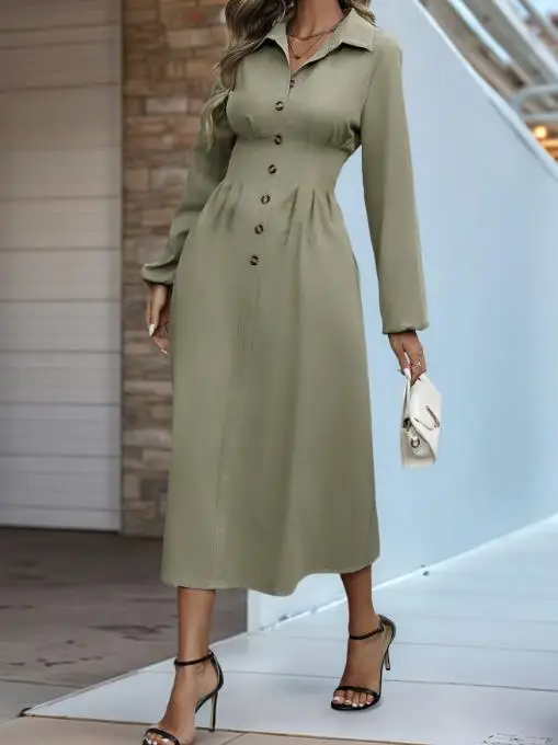 Autumn 2025 Women's Long Sleeve Button up Shirt Dress A-Line Skirt Commuter Style Casual Dress with New Collar Waist
Autumn 2025 Women's Long Sleeve Button up Shirt Dress A-Line Skirt Commuter Style Casual Dress with New Collar Waist