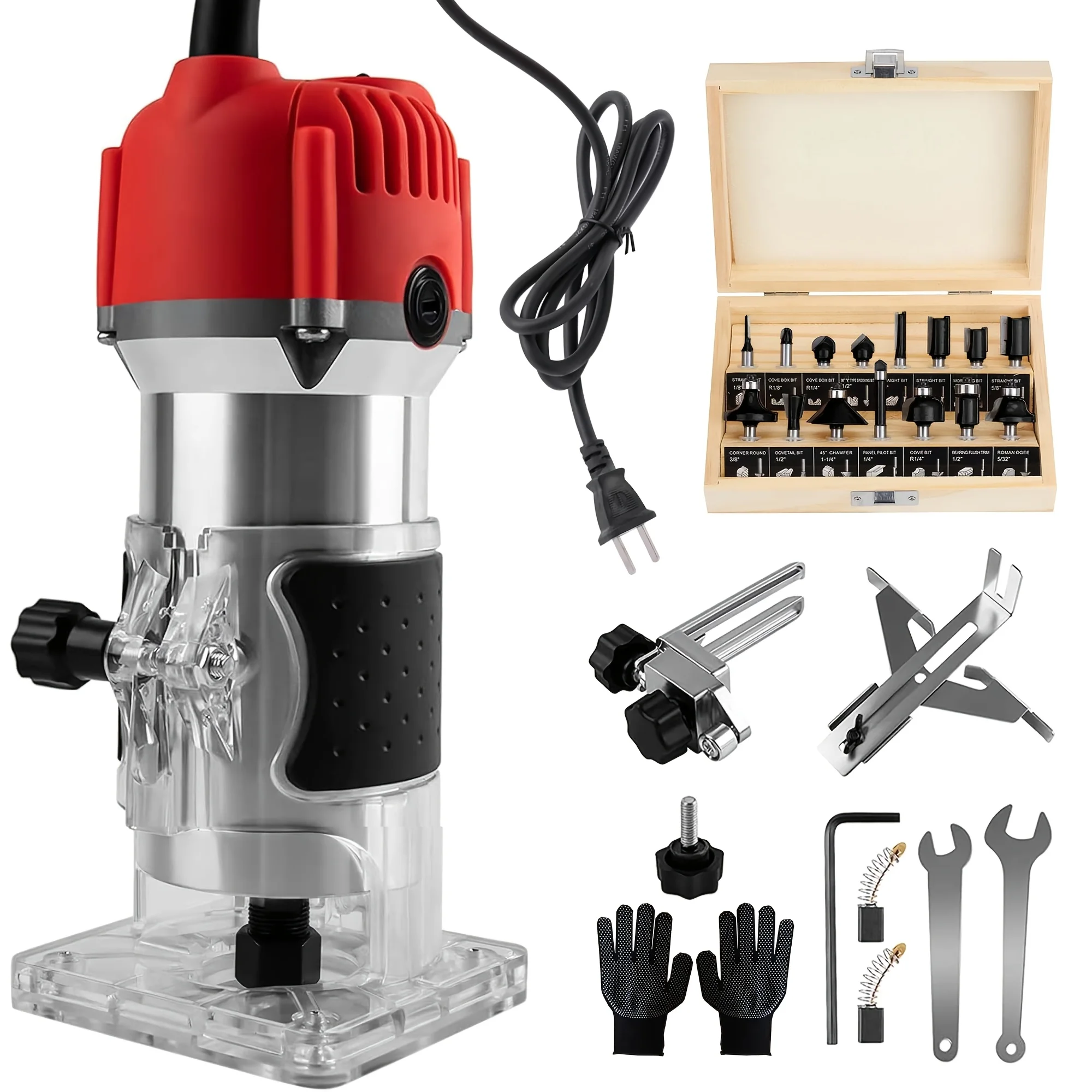 800W Compact Wood Router, 30000r/min Heavy-Duty Electric Wood Router, Hand Wood Router Tool with 15pcs 1/4" Router Bits for DIY And Woodworking, Trimming, Carving, Nonslip Handle, Precision Engraving
800W Compact Wood Router, 30000r/min Heavy-Duty Electric Wood Router, Hand Wood Router Tool with 15pcs 1/4" Router Bits for DIY And Woodworking, Trimming, Carving, Nonslip Handle, Precision Engraving