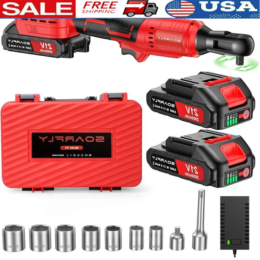 Cordless 3/8 Inch Electric Ratchet Wrench Set 21V 60FT-LBS Torque Brushless Motor LED Light 7 Sockets Batteries Charger
Cordless 3/8 Inch Electric Ratchet Wrench Set 21V 60FT-LBS Torque Brushless Motor LED Light 7 Sockets Batteries Charger