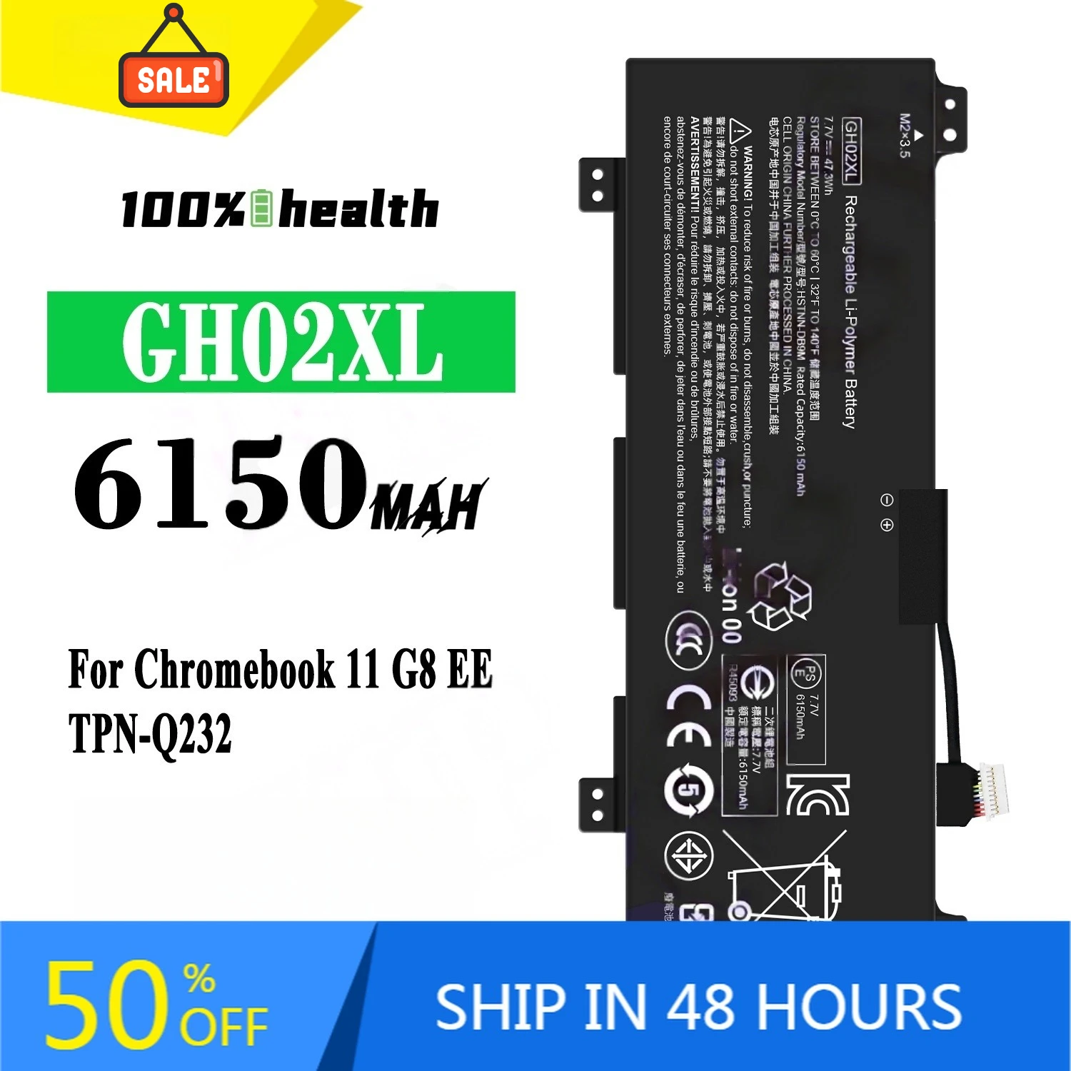 GH02XL 6150mAh Laptop Battery for HP Chromebook 11 G8 EE TPN-Q232 Lithium Rechargeable Battery
GH02XL 6150mAh Laptop Battery for HP Chromebook 11 G8 EE TPN-Q232 Lithium Rechargeable Battery