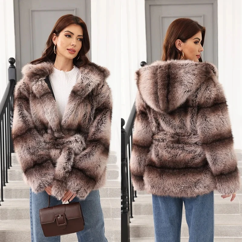 Winter Best Seller Fashion Women's Striped Casual Trendy Loose Elegant Luxury Long Sleeve Hooded Faux Fur Coats Female Clothes
Winter Best Seller Fashion Women's Striped Casual Trendy Loose Elegant Luxury Long Sleeve Hooded Faux Fur Coats Female Clothes