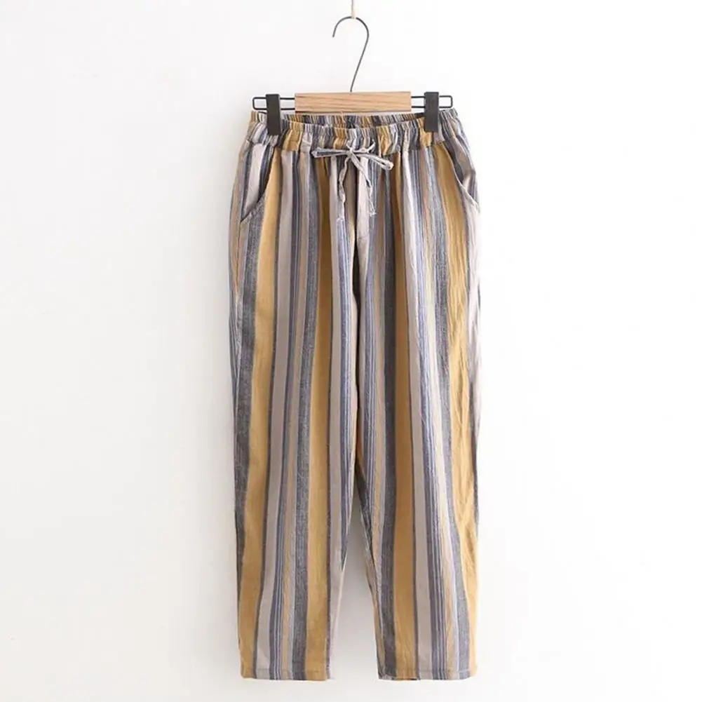 Vertical Stripe Design Trousers Striped Linen Wide Leg Pants for Women Breathable Summer Trousers with Elastic Waist Loose Fit
Vertical Stripe Design Trousers Striped Linen Wide Leg Pants for Women Breathable Summer Trousers with Elastic Waist Loose Fit