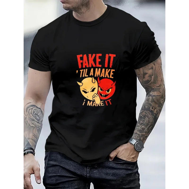 Men's T-Shirt Black Fake It 'Til I Make It Devil Faces Printed High Quality Cotton 180g
Men's T-Shirt Black Fake It 'Til I Make It Devil Faces Printed High Quality Cotton 180g