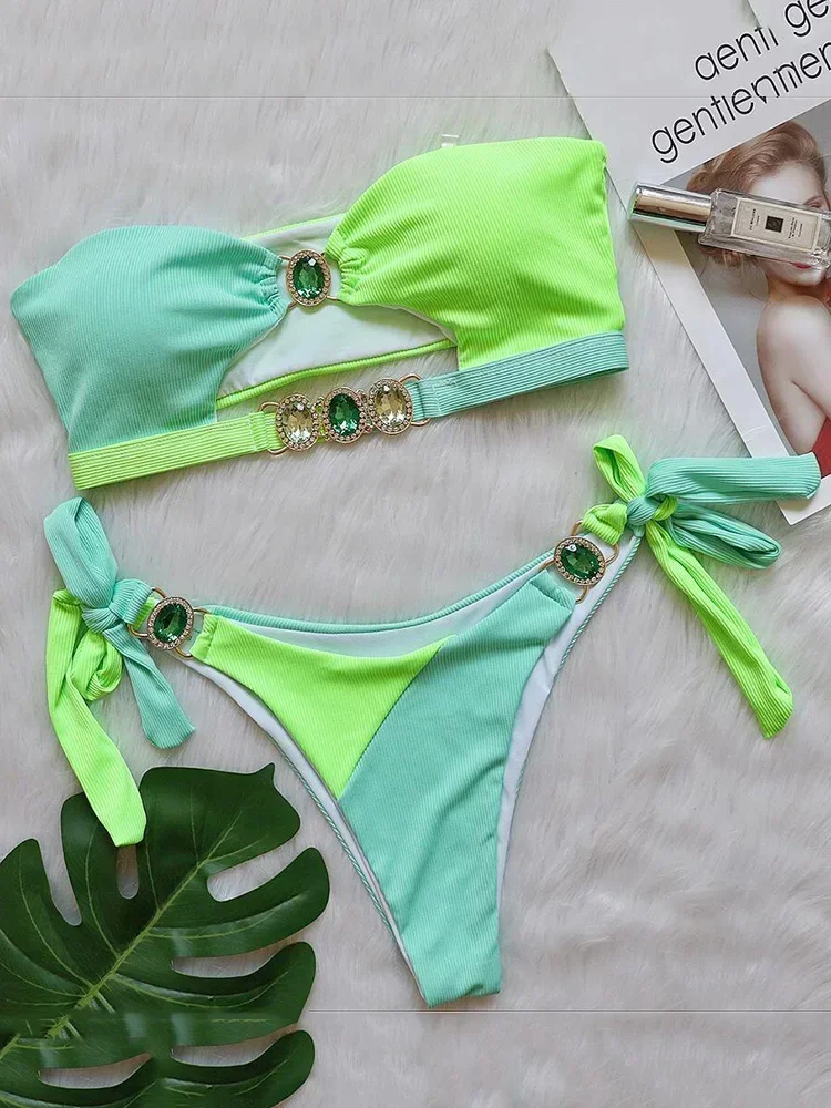 Splicing Ribbed Bandeau Bikinis Diamond Bikini Women Swimsuit Female Swimwear Two-pieces Bikini Set Hollow Out Bathing Suit Swim
Splicing Ribbed Bandeau Bikinis Diamond Bikini Women Swimsuit Female Swimwear Two-pieces Bikini Set Hollow Out Bathing Suit Swim