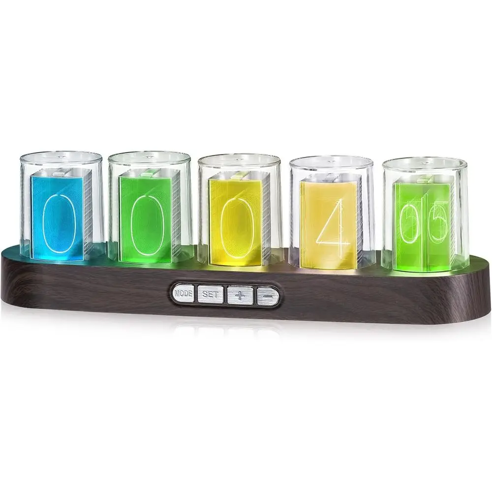 Retro Digital Nixie Tube Clock with Variable Color, Exquisite Desktop Decor, No Assembly Needed, Imitation Wood Grain Design
Retro Digital Nixie Tube Clock with Variable Color, Exquisite Desktop Decor, No Assembly Needed, Imitation Wood Grain Design