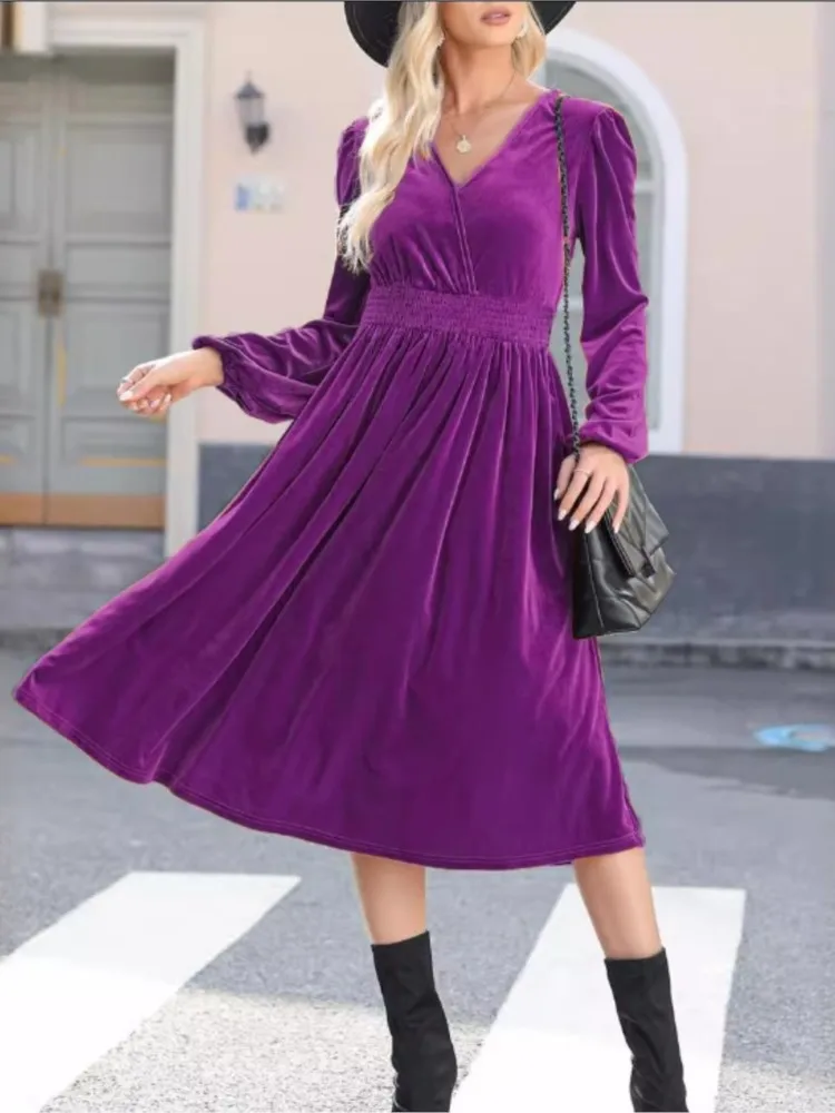 Autumn Winter New Long Sleeve Dress For Women V-neck High Waisted Long Dresses Commuting Temperament Solid Color Vestidos
Autumn Winter New Long Sleeve Dress For Women V-neck High Waisted Long Dresses Commuting Temperament Solid Color Vestidos