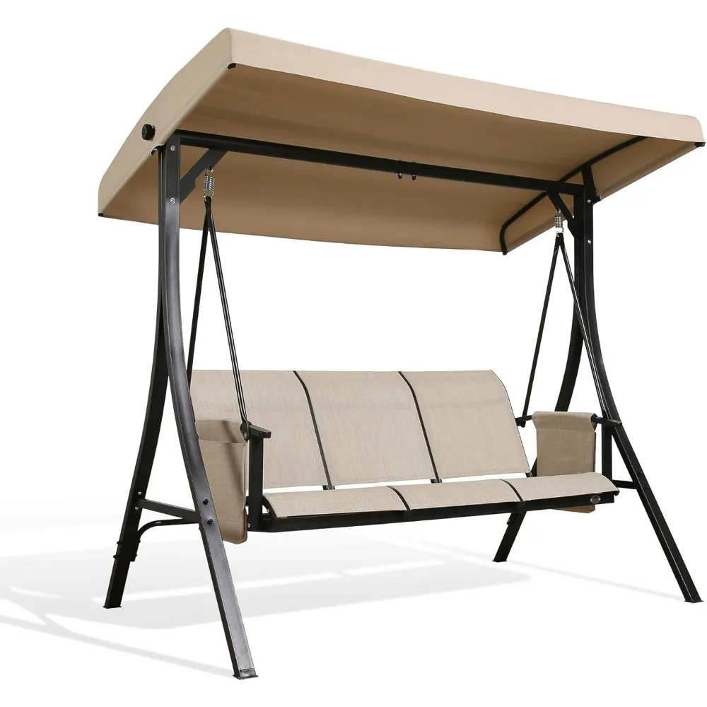 Patio 3-Seat Textilene Porch Swing, Outdoor Swing Glider with Stand and Adjustable Polyester Canopy
Patio 3-Seat Textilene Porch Swing, Outdoor Swing Glider with Stand and Adjustable Polyester Canopy