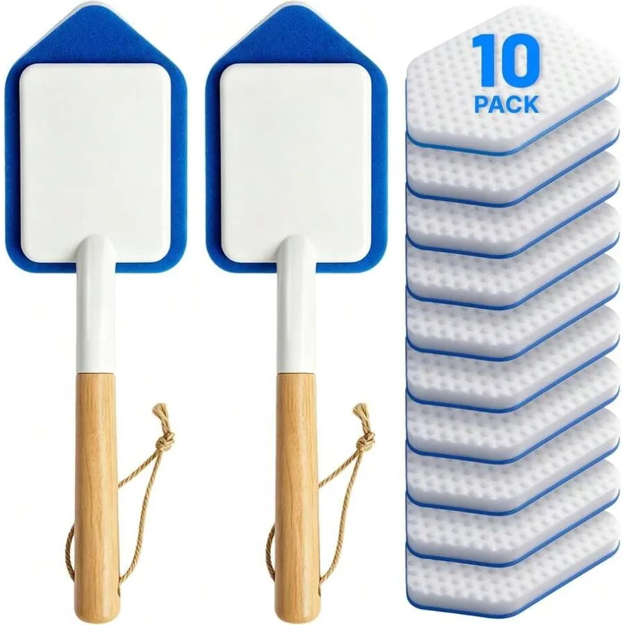 【New style】2 Pack Shower Tub Tile Scrubber Brush With Wooden Handle, 10 Pcs Non-Scratch Melamine Sponge Eraser Refills For Bath
【New style】2 Pack Shower Tub Tile Scrubber Brush With Wooden Handle, 10 Pcs Non-Scratch Melamine Sponge Eraser Refills For Bath