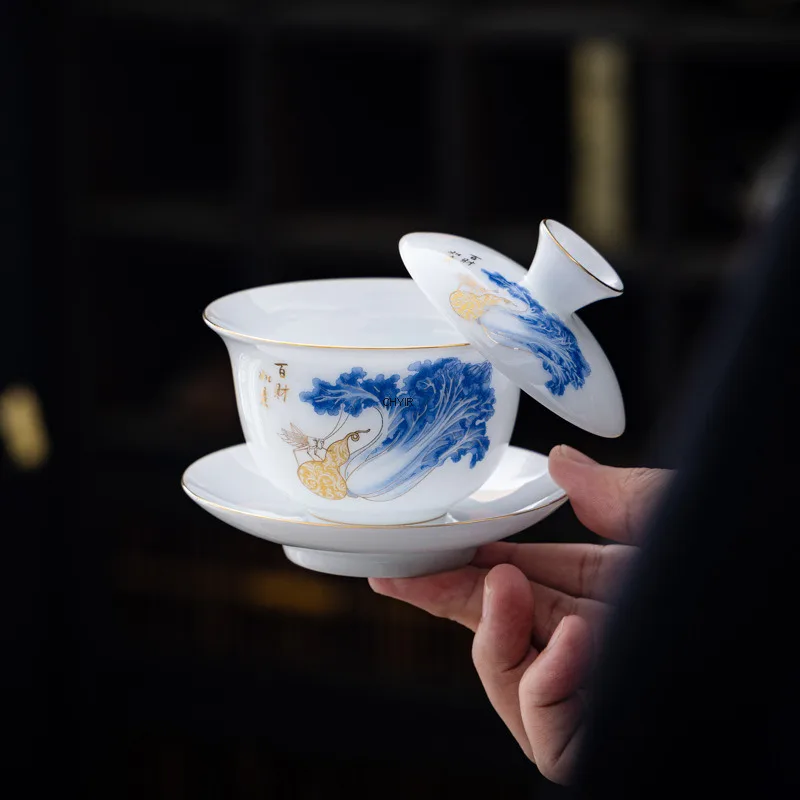 Ice Type Hovering Three-Talent Lidded Ceramic Gaiwan Single Piece with Lid Chinese Style Kung Fu Tea Set for Home Use Small
Ice Type Hovering Three-Talent Lidded Ceramic Gaiwan Single Piece with Lid Chinese Style Kung Fu Tea Set for Home Use Small