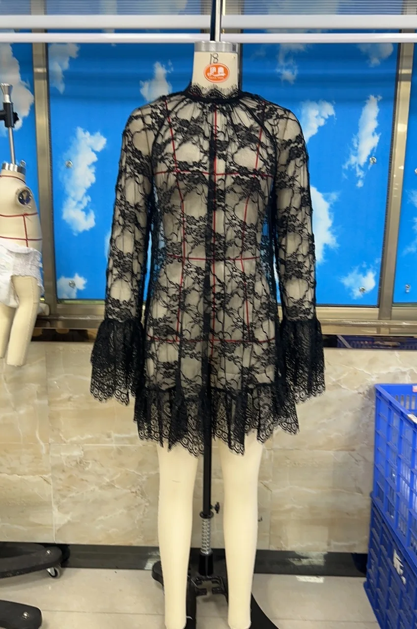 Women Sheer Lace Mini Dress Loose Layered Long Sleeve See Through Short Dresses for Party Club
Women Sheer Lace Mini Dress Loose Layered Long Sleeve See Through Short Dresses for Party Club
