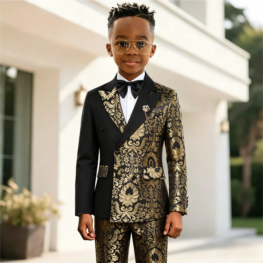 Black And Gold Floral Wedding Boys Suit Double Breasted Formal Kids Blazer Set Party Dress Child Tuxedo Jacket Pants 2 Piece Set
Black And Gold Floral Wedding Boys Suit Double Breasted Formal Kids Blazer Set Party Dress Child Tuxedo Jacket Pants 2 Piece Set