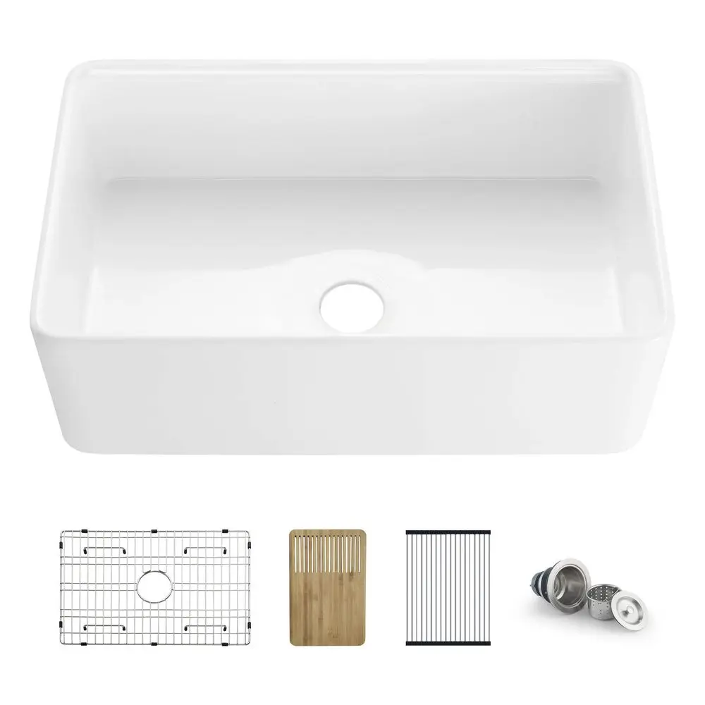 Pure Series K2SF30T 30inch Fireclay Farmhouse Kitchen Workstation Sink Single Bowl HeatResistant Glazing with Bottom Grid, Stra
Pure Series K2SF30T 30inch Fireclay Farmhouse Kitchen Workstation Sink Single Bowl HeatResistant Glazing with Bottom Grid, Stra