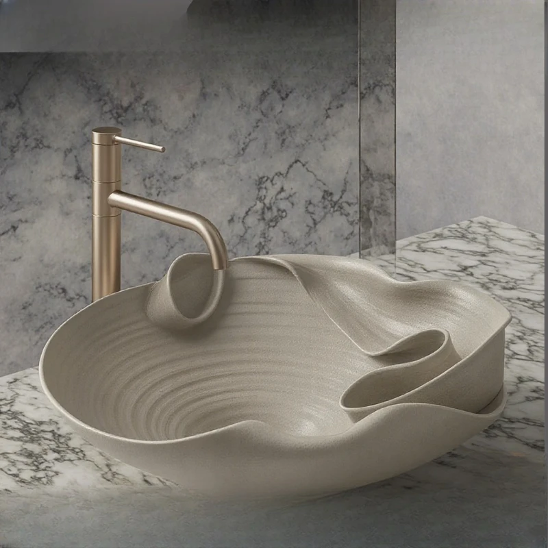 Bathroom Personality Creative Design Ceramic Dark Grey Art Ribbon Counter Basin Washbasin Sink
Bathroom Personality Creative Design Ceramic Dark Grey Art Ribbon Counter Basin Washbasin Sink