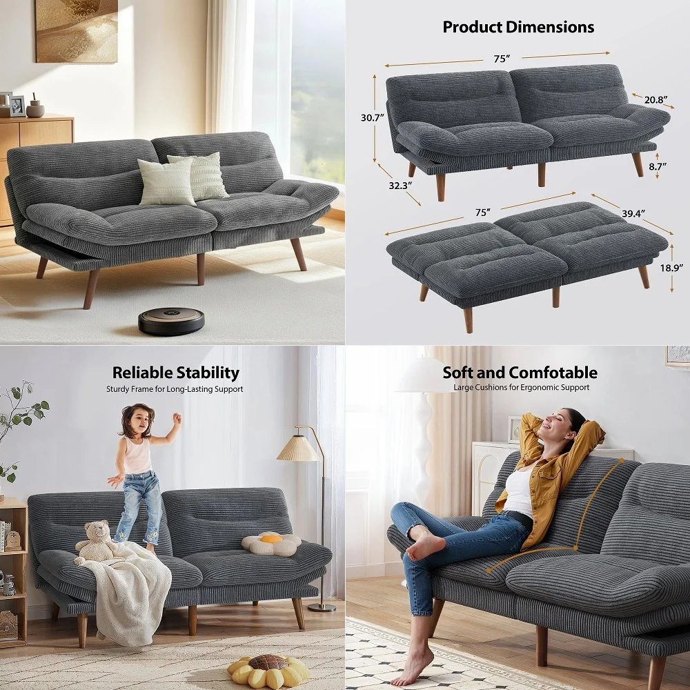 Convertible Sofa Bed with Armrest Pillow, 4in1 Sleeper Couch Bed for Livingroom, Modular Corduroy Boneless couches, No Assembly
Convertible Sofa Bed with Armrest Pillow, 4in1 Sleeper Couch Bed for Livingroom, Modular Corduroy Boneless couches, No Assembly