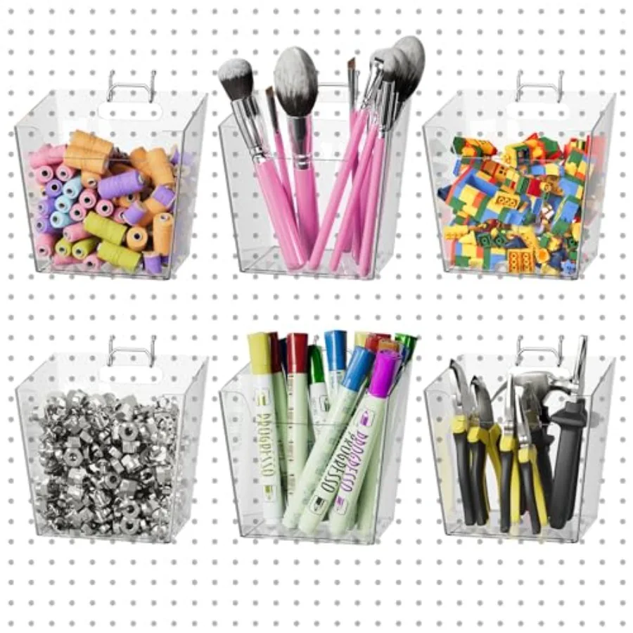 Large Pegboard Cups Peg Board Storage Bin 6 Pack with Hooks Square Box Shape Pegboard Cup Holder Accessories for Garage Workben
Large Pegboard Cups Peg Board Storage Bin 6 Pack with Hooks Square Box Shape Pegboard Cup Holder Accessories for Garage Workben