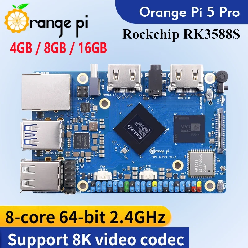 Orange Pi 5 Pro 4 ГБ 8 ГБ 16 ГБ Одиночная плата RK3588S LPDDR5 Wifi5.0-BT5 Плата M2.0 Поддержка SSD Orange Pi 5Pro
Orange Pi 5 Pro 4 ГБ 8 ГБ 16 ГБ Одиночная плата RK3588S LPDDR5 Wifi5.0-BT5 Плата M2.0 Поддержка SSD Orange Pi 5Pro
