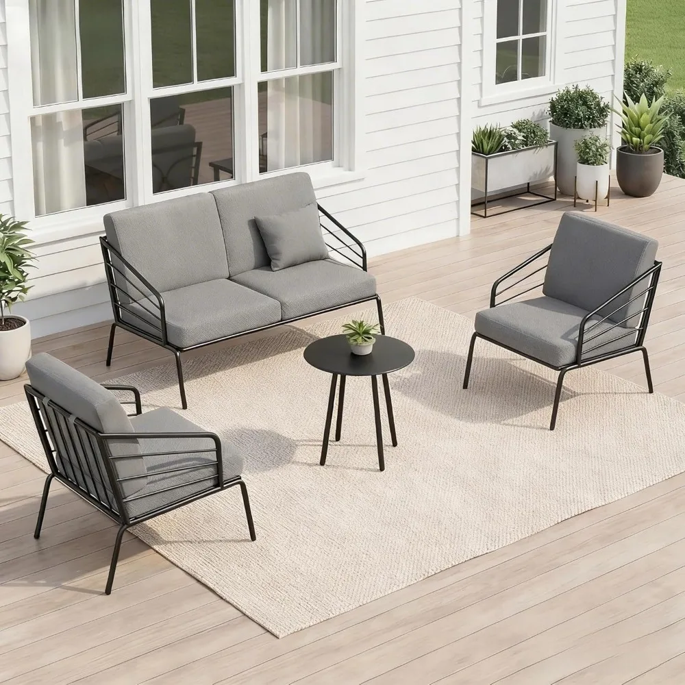 4 Piece Patio Furniture Set with 4.9" Ultra-Thick Cushions, Metal Outdoor Conversation Set with Coffee Table, Customized
4 Piece Patio Furniture Set with 4.9" Ultra-Thick Cushions, Metal Outdoor Conversation Set with Coffee Table, Customized