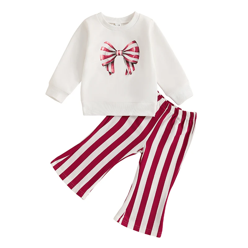 Baby Girls 2-piece Outfit Long Sleeve Bow Print Sweatshirt with Striped Flare Pants Fall Clothes
Baby Girls 2-piece Outfit Long Sleeve Bow Print Sweatshirt with Striped Flare Pants Fall Clothes