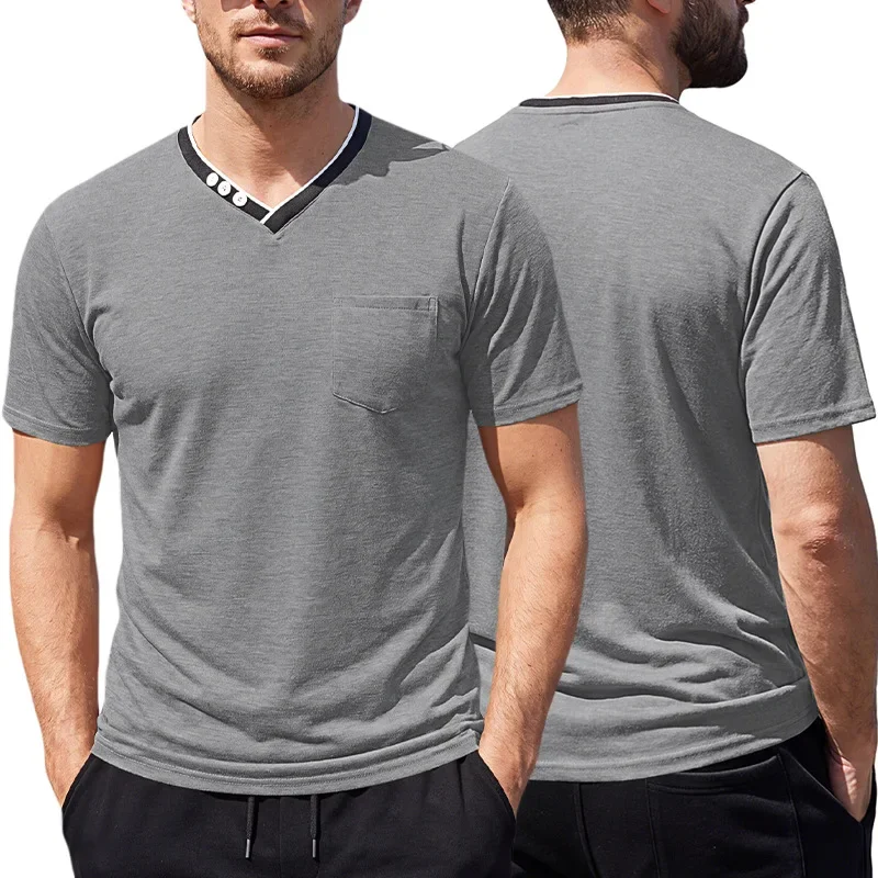 Men's Contrast Trim V-Neck Henley T Shirt Short Sleeve 2026 Quiet Luxury Casual Basic with Chest Pocket Big & Tall Plus Size
Men's Contrast Trim V-Neck Henley T Shirt Short Sleeve 2026 Quiet Luxury Casual Basic with Chest Pocket Big & Tall Plus Size