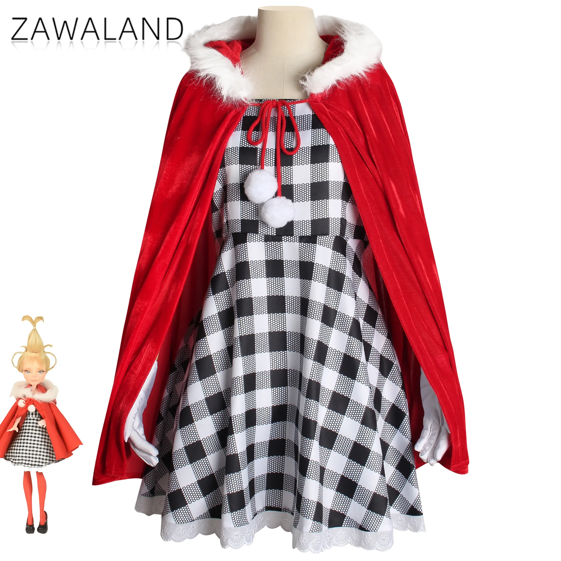 Christmas Movie Cindy Cosplay Costume Adult Child Black White Plaid Dress Red Hooded Cape Mother Daughter Matching Dress Up Set
Christmas Movie Cindy Cosplay Costume Adult Child Black White Plaid Dress Red Hooded Cape Mother Daughter Matching Dress Up Set