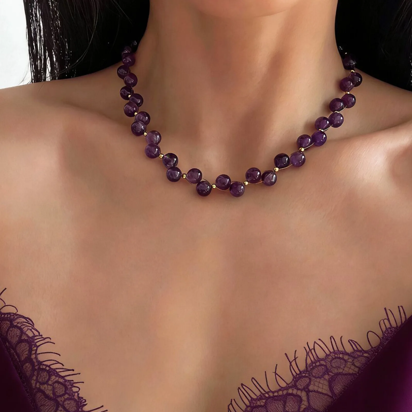 French Romantic Amethyst Clavicle Chain Natural Crystal Lucky Necklace Niche Design Women Fashion Jewelry
French Romantic Amethyst Clavicle Chain Natural Crystal Lucky Necklace Niche Design Women Fashion Jewelry
