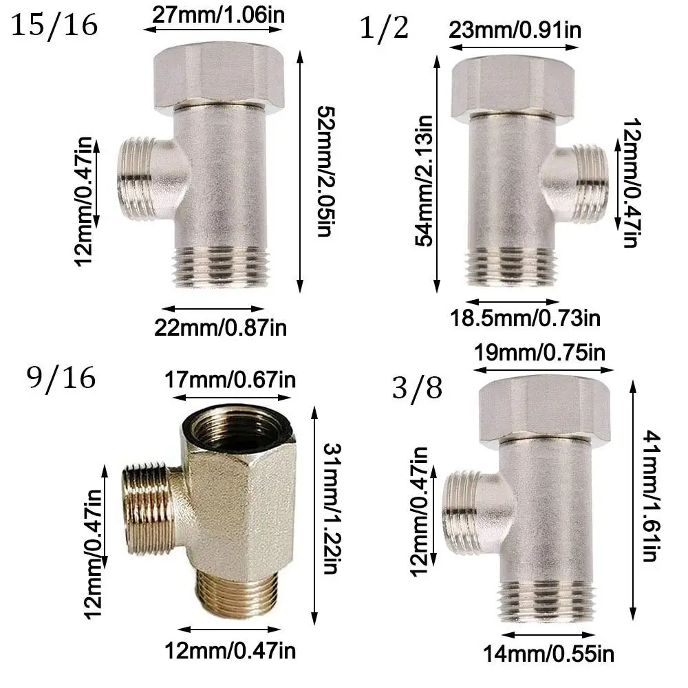 Durable Kitchen Sink Splitter Diverter Valve Toilet Seat Bidet Attachment Brass T Valve Adapter Connector 3/8' 1/2' 9/16' 15/16'
Durable Kitchen Sink Splitter Diverter Valve Toilet Seat Bidet Attachment Brass T Valve Adapter Connector 3/8' 1/2' 9/16' 15/16'