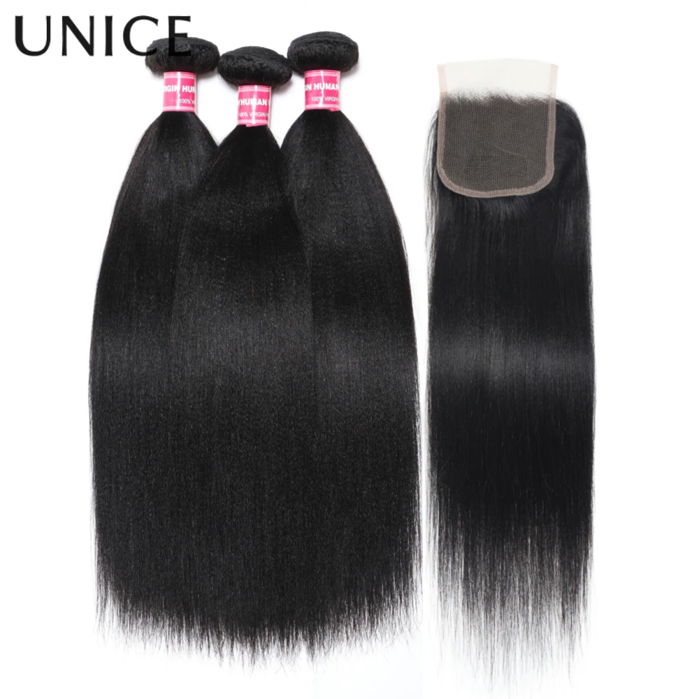 UNice Hair Yaki Straight Human Hair Bundles 2/3/4 PCS With 1PC Free Part 4x4 Inch Lace Closure
UNice Hair Yaki Straight Human Hair Bundles 2/3/4 PCS With 1PC Free Part 4x4 Inch Lace Closure