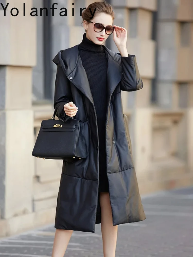Genuine Sheepskin Leather Jacket Women Mid-length Hooded Down Coats 2024 Autumn Winter Real Black Leather Coat Jaqueta Feminina
Genuine Sheepskin Leather Jacket Women Mid-length Hooded Down Coats 2024 Autumn Winter Real Black Leather Coat Jaqueta Feminina